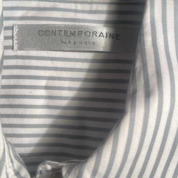 Contemporaine Simons grey striped boyfriend fit button down long sleeve shirt XS - Picture 4 of 5